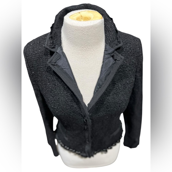 Prada - Black Tweed Chain Embellished Jacket Sz 42 - Picture 9 of 16